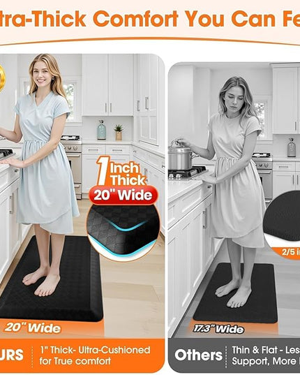 StepRite 1” Thick Kitchen Mats for Floor, Anti Fatigue Kitchen Rugs, Non-Slip,Heavy Duty Waterproof Kitchen Rug, Standing Desk Mat, Gifts for Friends, Family, Home, Kitchen, Office(39" x 20",Black)