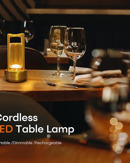 Portable Metal Table Lamp for Indoor/Outdoor ,Rechargeable Cordless LED Lamp, 3-Colour Infinitely Dimming Battery Powered Small Desk Lamp, Restaurant/Bedroom/Bar/Coffee/Camping Light (Gold Set of 2)