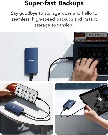 Lexar ES3 2TB External SSD, USB 3.2 Gen2 Portable SSD, PSSD Up to 1050MB/s Read, 1000MB/s Write, External Solid State Drive Compatible with iPhone 16/15 Series/Mac/PS5/XBOX/Laptop/PC, Blue