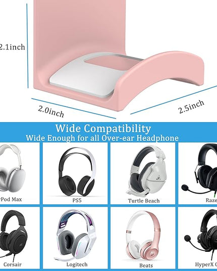SOKUSIN Headphone Stand Headset Holder - Adhesive Gaming Earphones Hanger, Universal Desk Wall Mount Hook for All Headphone/Controller, Compatible with Beats, AirPods Max,Sony, JBL (Pink)