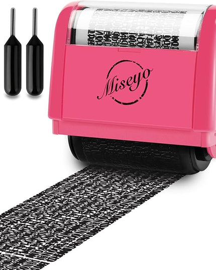 Miseyo Wide Identity Theft Protection Roller Stamp Set - Peach (3 Refill Ink Included)
