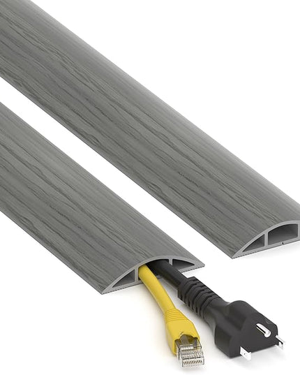 Floor Cord Cover 4ft, Cord Hider Floor Hide Extension Cords, PVC Cable Management Cover, Cable Protector Cord Cavity W0.6in x H0.32in Grey Wood