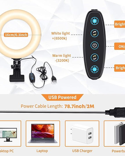Video Conference Lighting Kit, Ring Light Clip on Laptop Monitor with 5 Dimmable Color & 5 Brightness Level for Webcam Lighting/Zoom Lighting/Remote Working/Self Broadcasting and Live Streaming, etc.