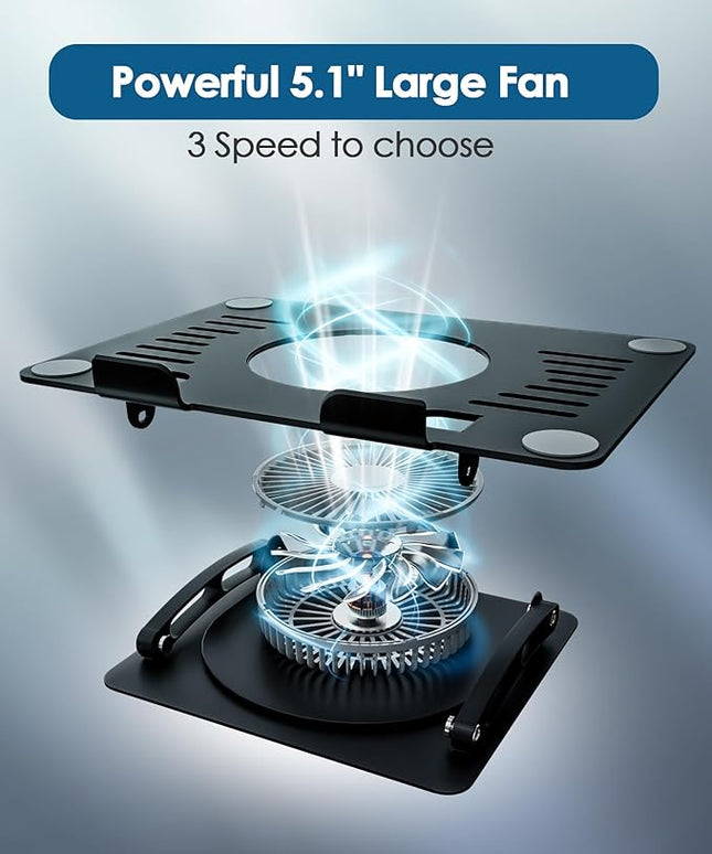 SHUWEI Gaming Laptop Cooling Pad with 360° Rotation Base, Ergonimic Aluminum Laptop Cooling Stand with 3 Speed Fan, Adjustable Height Laptop Cooling Pad for 10-17.3'' Notebook - Silver