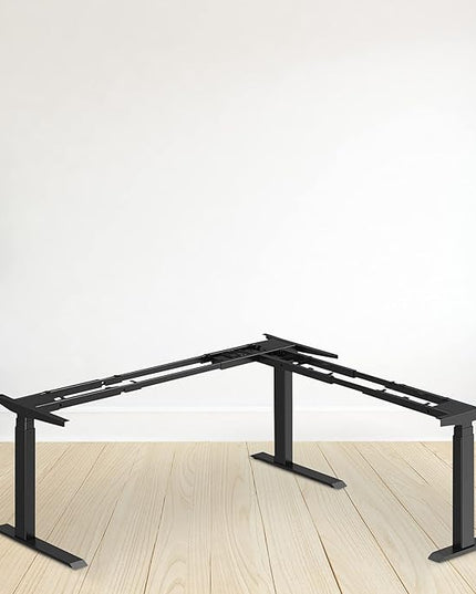 Stand Up Desk Store Triple Motor Electric L-Shaped Corner Standing Desk EZ Assemble Frame with Adjustable Width (Black, Frame Only)