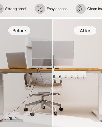 PAMO Cable Management Under Desk for Easy mounting Under-Table I Set of 2 - with 10X Cable Ties I Desk Organizer for Office/Home Office Table Thoughtful Cable Tray Holder