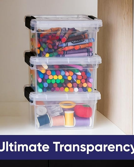 Superio Mini Storage Container Plastic Crayon Box Art Supplies and Sewing Case Stackable Clear Small Organizer for Beads, Stationery, Chalk, and Food, 1.4 Quart, 8 Pack