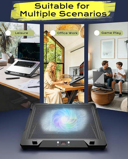DEPGI Laptop Cooling Pad, Laptop Cooler Stand with 5.5" Movable Fan Easy to Clean, Auto Temp Sensor & 3-Speed Manual Control, Ultra Quiet ≤40dB for 14–17.3 Inch Laptops，Black