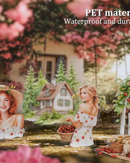 AuriicLeaf Garden Girl Sticker Set, 120PCS PET Vintage Nature Stickers for Journaling, Scrapbooking, Planner Supplies and DIY Crafts