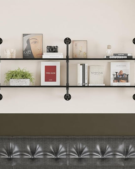 Industrial Pipe Shelf Shelving Bookcase, Wall Mounted Rustic Bookshelf, Floating Bookshelves for Wall,Retro Wood Metal Pipe Industrial Shelves for Living Room
