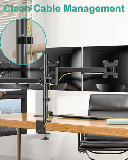 WALI Triple Monitor Mount, 3 Monitor Desk Mount for 13-27 inch Computer Screens, Holds up to 22 lbs, Triple Monitors Stand for Desk, with Tilt, Swivel, Rotation, VESA 75/100mm (M003S), Black