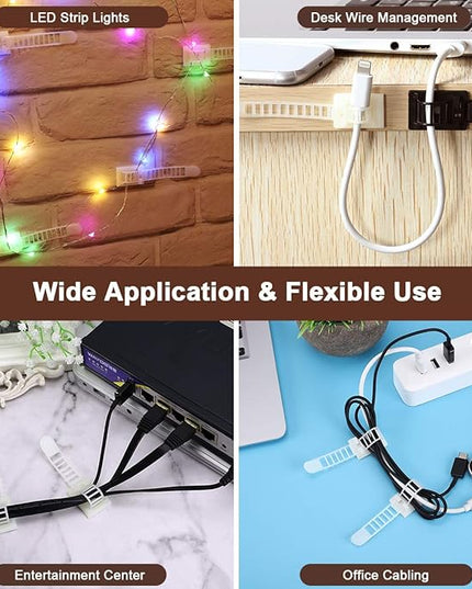 50Pcs Adhesive Cable Management Clips with 50Pcs Zip Ties, Adjustable Nylon Cable Strap Ties Wire Clips Clamps Organizer, Extra Screw & Hole - 3.35 Inch White