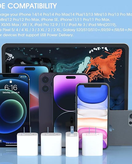 4Pack USB C Charger Block, iGENJUN 20W for Phone Fast Charger Wall Charger with PD 3.0, Compact Type C Power Adapter for Phone 17/16/15/14, Galaxy, Pixel, AirPods Pro (Arctic White)