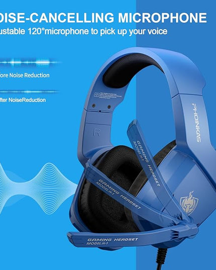 PHOINIKAS Gaming Headset for PS4, PS5, PC, Laptop, Stereo Over Ear Gaming Headphones with Noise-Canceling Mic, Gaming Headsets for XboxOne, Switch, Laptop, Mac, Phone (Navy Blue)