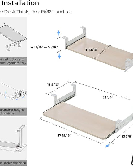 EUREKA ERGONOMIC Adjustable Keyboard Tray Under Desk, 28x11 Inch Large Slide Out Keyboard & Mouse Platform Tray, Wooden Pull Out Computer Keyboard Drawer for Typing Home Office Desk, Maple