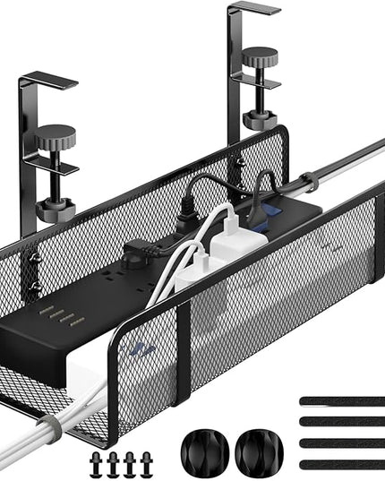 Under Desk Cable Management Tray, Wire Management Desk Cable Organizer Cable Management Box, Cord Organizer Storage for Office, Home