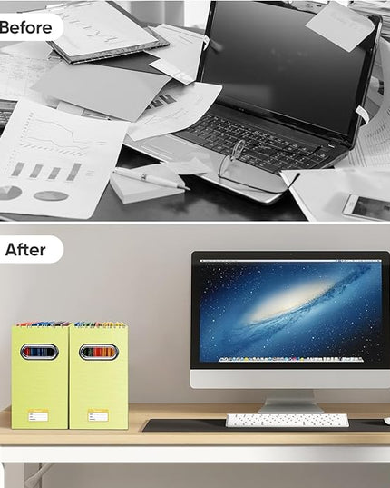 BALEINE File Organizer Box, Cardboard File Folder Organizer with Handle for Letter Size, Portable Collapsible Hanging Filing Box for Home Office Document Storage (2 Pack, Yellow)