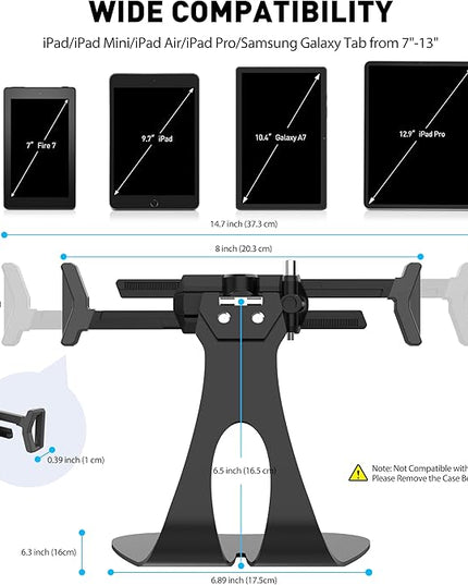 AboveTEK Anti-Theft iPad Kiosk Stand, 360° Swivel POS Tablet Mount with Security Cable & Key, Fits 7–13-inch iPad & Samsung Galaxy Tab, Perfect for Retail & Business
