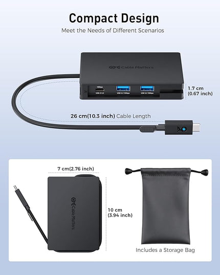 Cable Matters 8-in-1 USB C Hub Multiport Adapter with Dual 4K@60Hz HDMI, 140W PD Charging, Gigabit Ethernet, 10Gbps Data Transfer: 2X USB-C & 1x USBA 3.2 Ports (Support ONE External Display on MacOS)