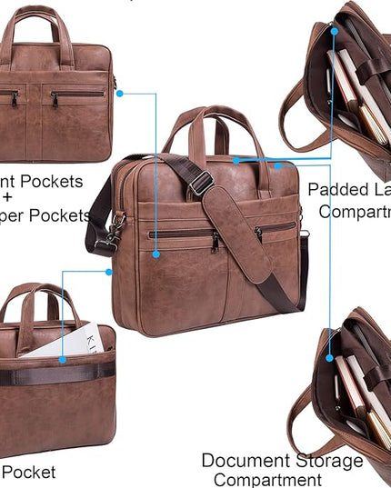 seyfocnia Men's Leather Messenger Bag, Laptop Briefcase Business Satchel Computer