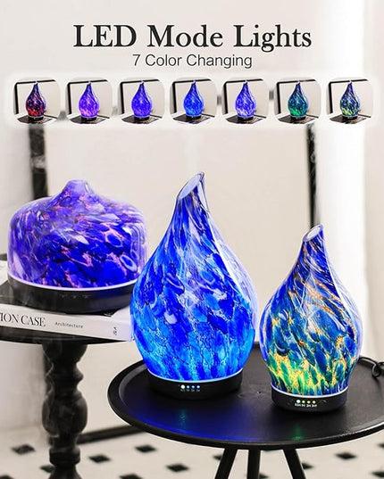 Porseme 150ml Essential Oil Diffuser Glass Color Changing Aroma Air Diffusers Aromatherapy Ultrasonic Cool Mist Humidifier 6 Running Hours Waterless Auto-Off for Sleeping Yoga Office Spa (Deep Blue)