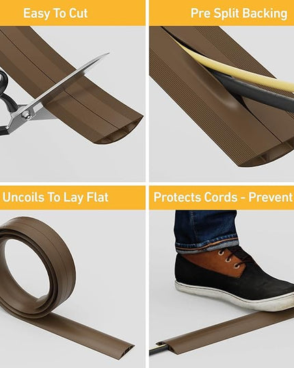 D-Line 6ft Floor Cord Cover, Cable Protector, Hide Extension Cords, Protect Cords, Prevent Cable Trips, Heavy Duty Cord Hider - Cable Cavity = 0.63" (W) x 0.31" (H) - Brown