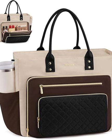 LOVEVOOK Laptop Tote Bag for Women With Large Cup Holder, Work Bags Teacher Nurse Bag, 17.3 Inch Professional Briefcase Business Travel Large Purses Handbag Gifts, Diaper Bag With Multi-Pockets