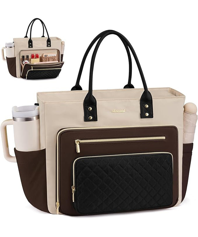 LOVEVOOK Laptop Tote Bag for Women With Large Cup Holder, Work Bags Teacher Nurse Bag, 17.3 Inch Professional Briefcase Business Travel Large Purses Handbag Gifts, Diaper Bag With Multi-Pockets