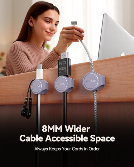 8-Pack Silicone Cord Organizer Magnetic Cable Clips, Adhesive Cable Management Under Desk Wire Hider, FLYLEAD Desktop Cable Organizer for Phone, Office Workspaces Desk Organization Home Accessories