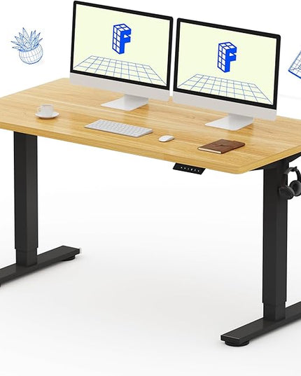 FLEXISPOT EN1 One-Piece Standing Desk with 1-Inch Thick Desktop, 55"x28" Electric Height Adjustable Desk for Home Office & Multi-Device Workstations, Maple