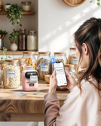 Phomemo Label Printer - M110 Thermal Label Printer Barcode Label Maker Mini Bluetooth Sticker Printer for Small Business, Home, Office, Logo, Address, Name Tag, Clothing, Organizing, Pink