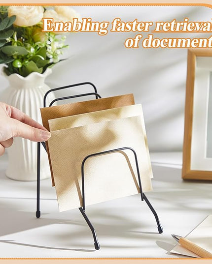 6 Pcs Metal Incline Desk Flip Organizer Rack Small Desktop File Sorter Wire Organizer Vertical Incline File Holder Stand for Mail Paper Book Magazine Filing Office Desk, 6 Sections