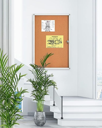 BIBOC EnclosedCork Bulletin Board 36x24 inch Lockable Cork Noticeboard Display Cases Tamperproof Notice Poster Memo Board with Class 1 Aluminum Frame (Cork, 24×36 inches)