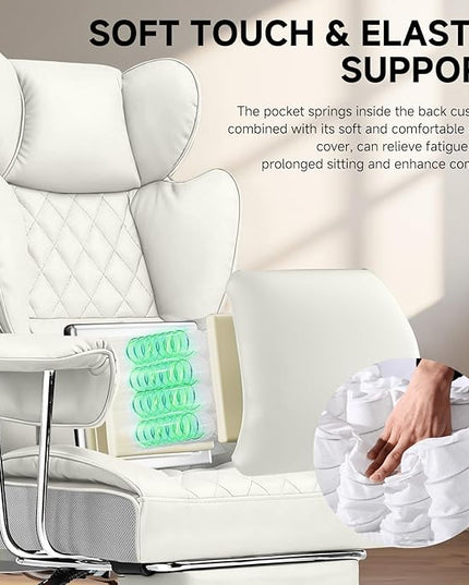 COMHOMA Big and Tall Office Chair, High Back Leather Gaming Chair with Footrest, Executive Ergonomic Office Chairs with Pocket Spring Lumbar Support and with Outward Fixed Soft Armrests