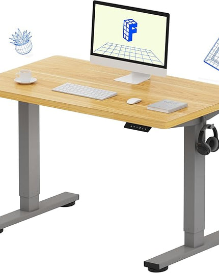 FLEXISPOT EN1 One-Piece Adjustable Desk 40 x 24 Inches Stand Up Desk Electric Height Adjustable Standing Desk with Seamless Desktop (Silver Frame + 40 inches Natural Top, 2 Packages)