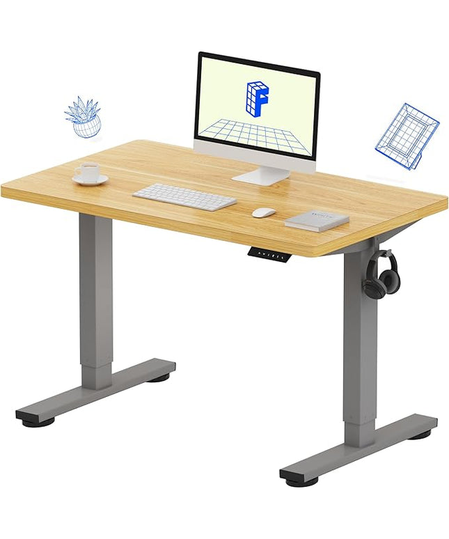 FLEXISPOT EN1 One-Piece Adjustable Desk 40 x 24 Inches Stand Up Desk Electric Height Adjustable Standing Desk with Seamless Desktop (Silver Frame + 40 inches Natural Top, 2 Packages)