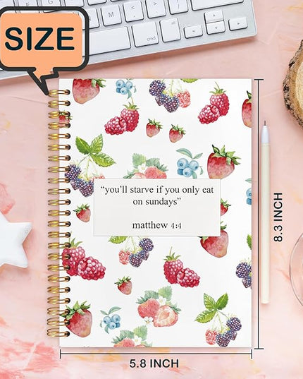 Motivational Fruit Christian Spiral Journal Notebook 5.5x8.3in, You'll Starve If You Only Eat on Sundays Inspirational Bible Prayer Journal, Christian Notebooks for Note Taking