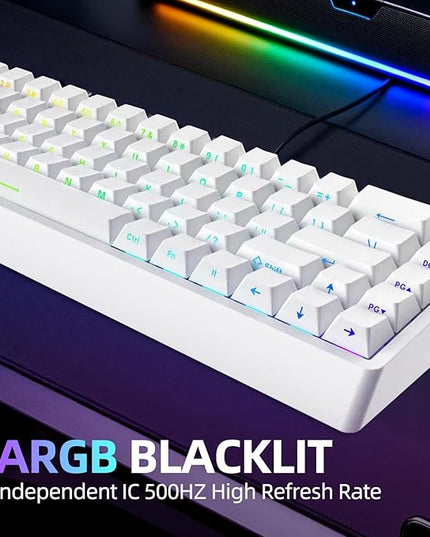 ND68 68 Keys Wired Magnetic Switch Keyboard, 0.005MM RT Accuracy, 8KHZ Polling Rate/Latency As 0.125MS/256KHZ Single Key Scan Rate/ARGB，Hot Swappable,Gasket Structure Gaming Keyboard(White)