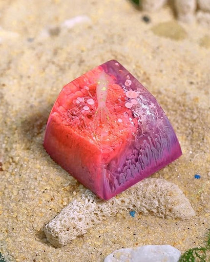 Squid Artisan Keycap Pink and Purple Coral Reef R1 SA Profile Custom Sea Creatures Keycaps 1U ESC Handmade Gaming Ocean Resin Key Cap Cherry MX Switch Compatible Mechanical Keyboard Squid Lover Gift