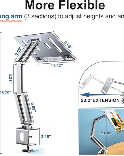 Laptop Mount for Desk, Tablet Arm Mount with 360° Rotating, Aluminum Laptop Tray Adjustable, Foldable Computer Stand/Holder, Fit for 11-17 Inch Laptops (Silver)