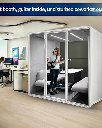 Soundproof Office Pod Booth, Quiet Meeting Pod with Acoustic Panels, Portable Modular Pod, Privacy Booth for Private Phone Calling, 4 People Personal Workspace with Sound Isolation H92in W91in D71in