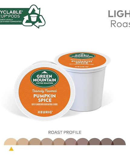 Green Mountain Coffee Roasters Pumpkin Spice, Keurig Single-Serve K-Cup Pods, Light Roast Coffee, 60 Count (6 Packs of 10)