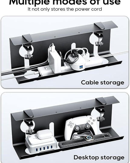 NODOCA No Drill Under Desk Cable Management Tray, 17'' Wire Management, Punch-Free Clamp on, Metal Cable Tray, Wire Organizer Under Desk, Under Desk Basket for Office and Home, Black
