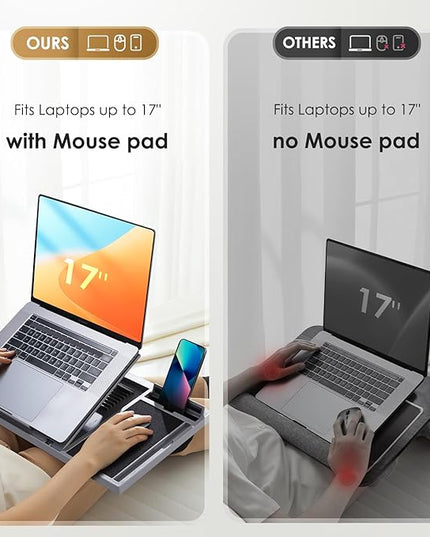 LORYERGO Adjustable Laptop Desk with Cushion, Mouse Pad & Cellphone Slot - Laptop Stand for Bed & Couch, Riser for Home & Office (Grey)
