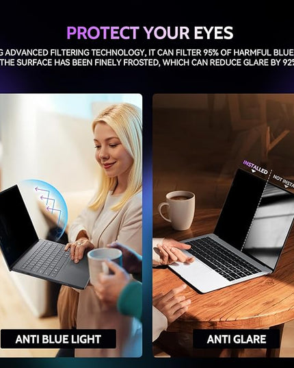 Peslv 360° 4 Way Laptop Privacy Screen for 14 Inch 16:9 Aspect Ratio Computer Monitor, Anti Glare Blue Light Spy Filter Private Cover, Bubble-Free Black Security Protector