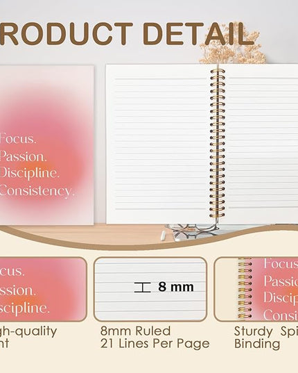 Pink Aura Inspirational Spiral Journal Notebook 5.5x8.3in, Motivational Journal for Women, Focus Passion Discipline Consistency Notebooks for Note Taking, Pink Aesthetic Hardcover Notebook