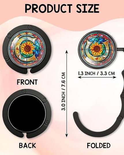 YAZMEEN Stained Glass Initial Foldable Purse Hook for Table, Stained Glass Letter C, Women's Handbag Hanger Holder, Portable Purse Table Hanger, Funny Desk Hook Gifts for Mom Wife Sister Friend BFF