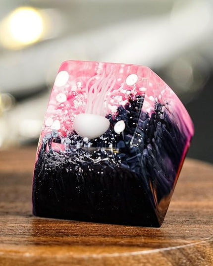 Jellyfish Artisan Keycap Black and Pink Ocean R1 SA Profile Custom Sea Creature Keycaps 1U ESC Handmade Gaming Sea Resin Key Cap Cherry MX Switch Compatible Mechanical Keyboard Jellyfish Lover Gift