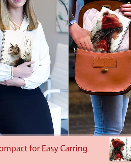 Spiral Journal Notebook for Women & Men,B5 Artistic Spiral Notebook: Orange & Black Cat with Little girl with red hat- Botanical Garden Edition