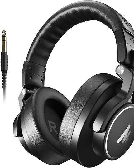 MAONO Studio Monitor Mixing DJ Headphones, 50mm Driver Professional Over Ear Wired Headset with 3.5mm to 6.35mm Jack for Guitar AMP, Piano, Music Production, Keyboard, Recording, Podcast, MH700 Black